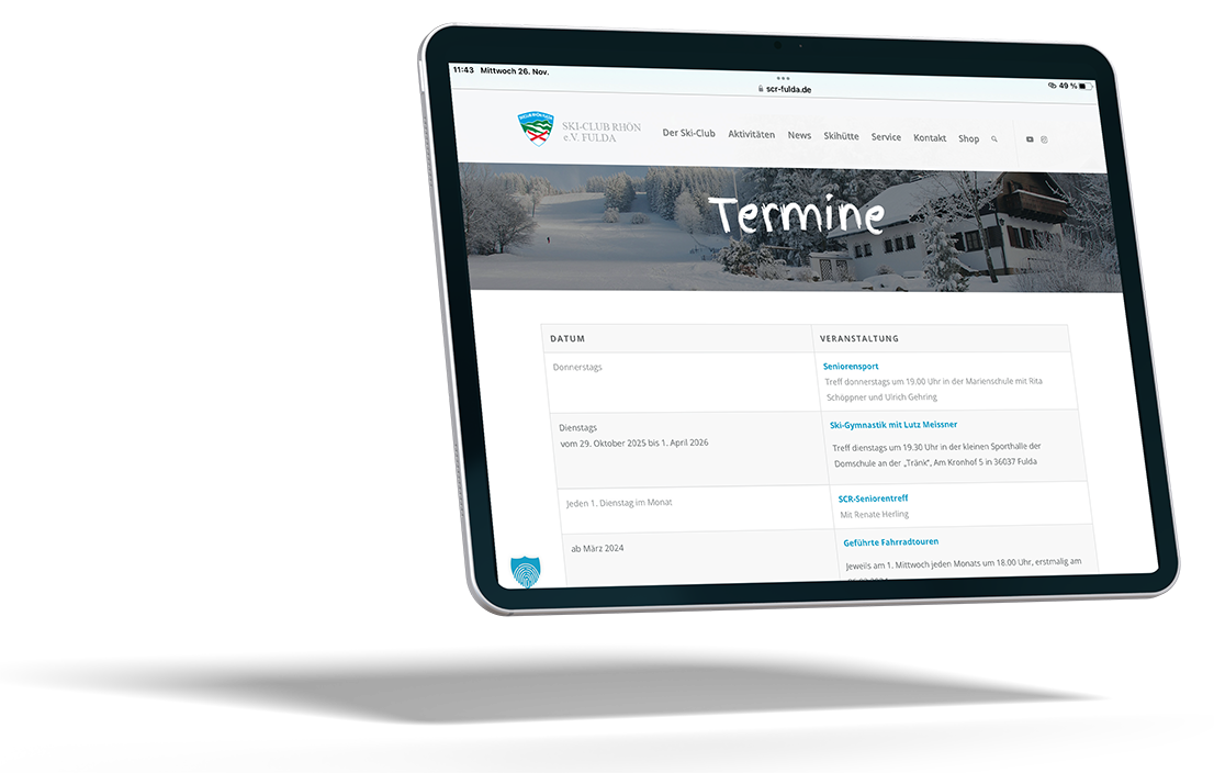 Tabletansicht der SCR Termine